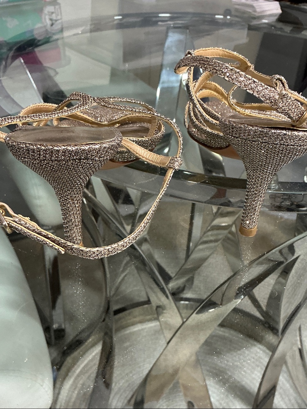 Stuart Weitzman Rose Gold Crystal Strappy Heels - Picture 3 of 3